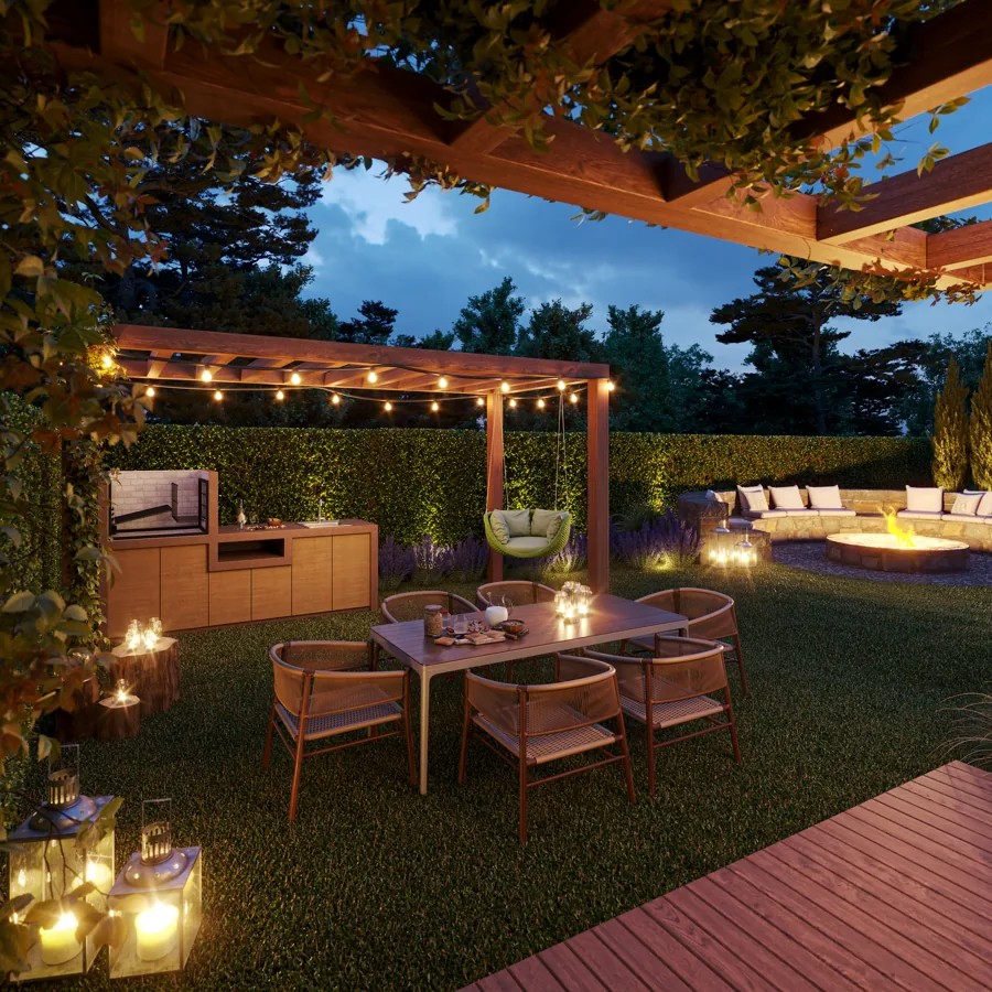 Jardim ao anoitecer